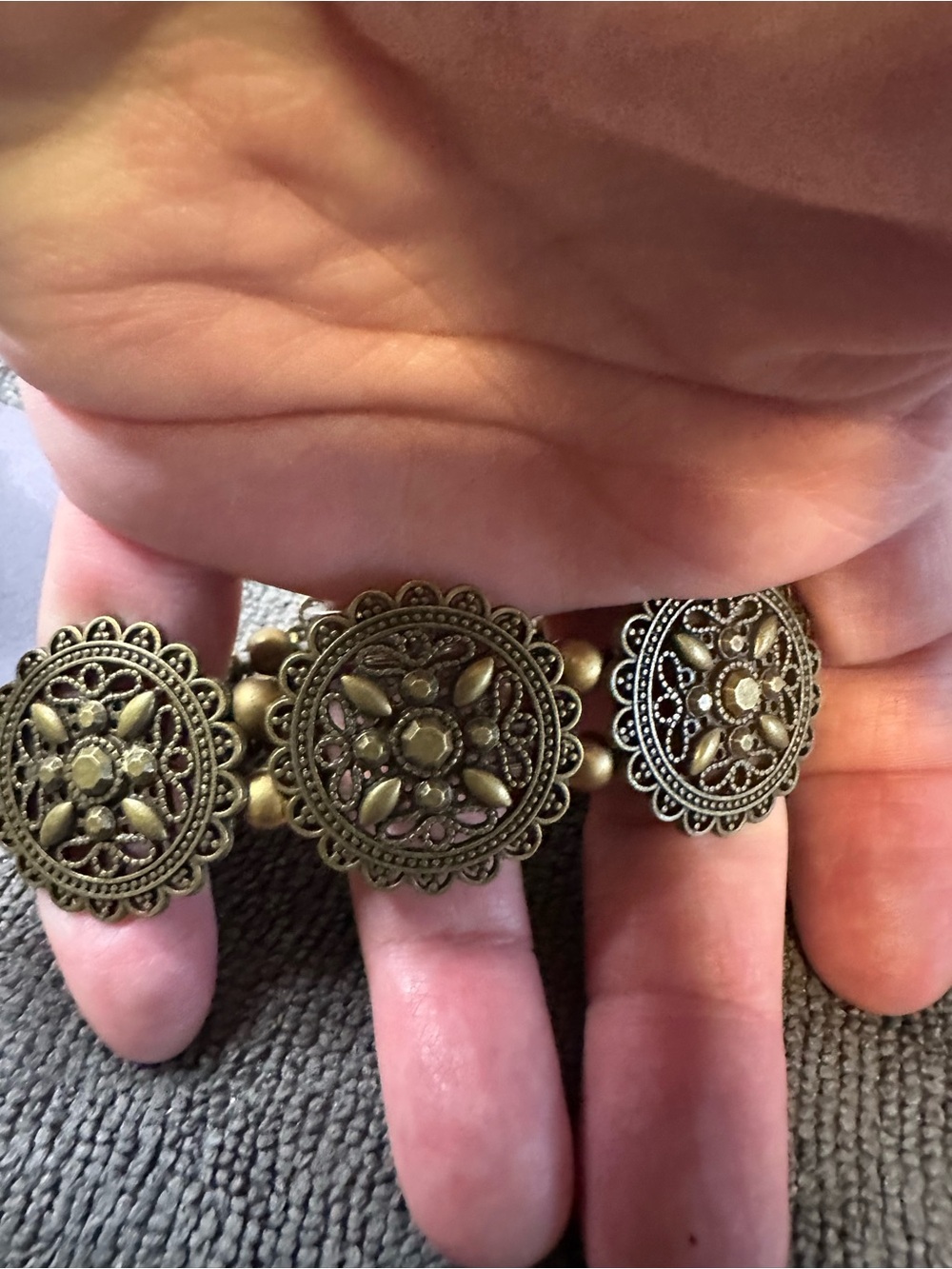 Antique Brass Floral Stretch Bracelet - Women Jewelry